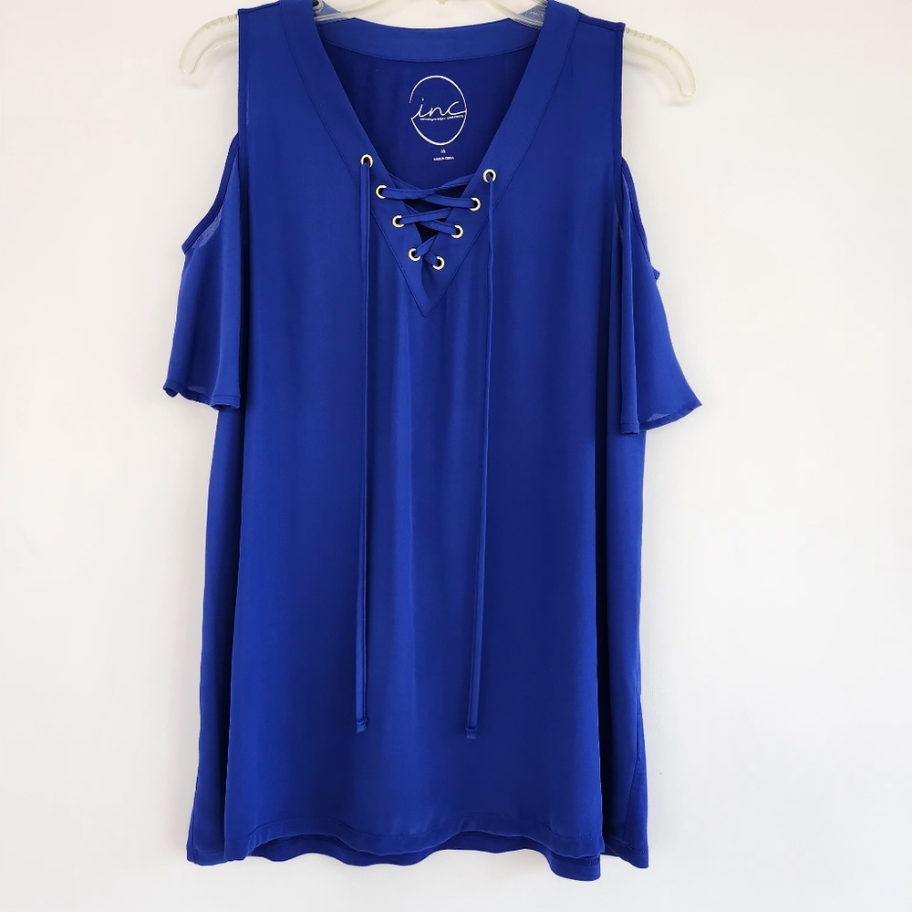 INC International Concepts Blue Cold Shoulder Top